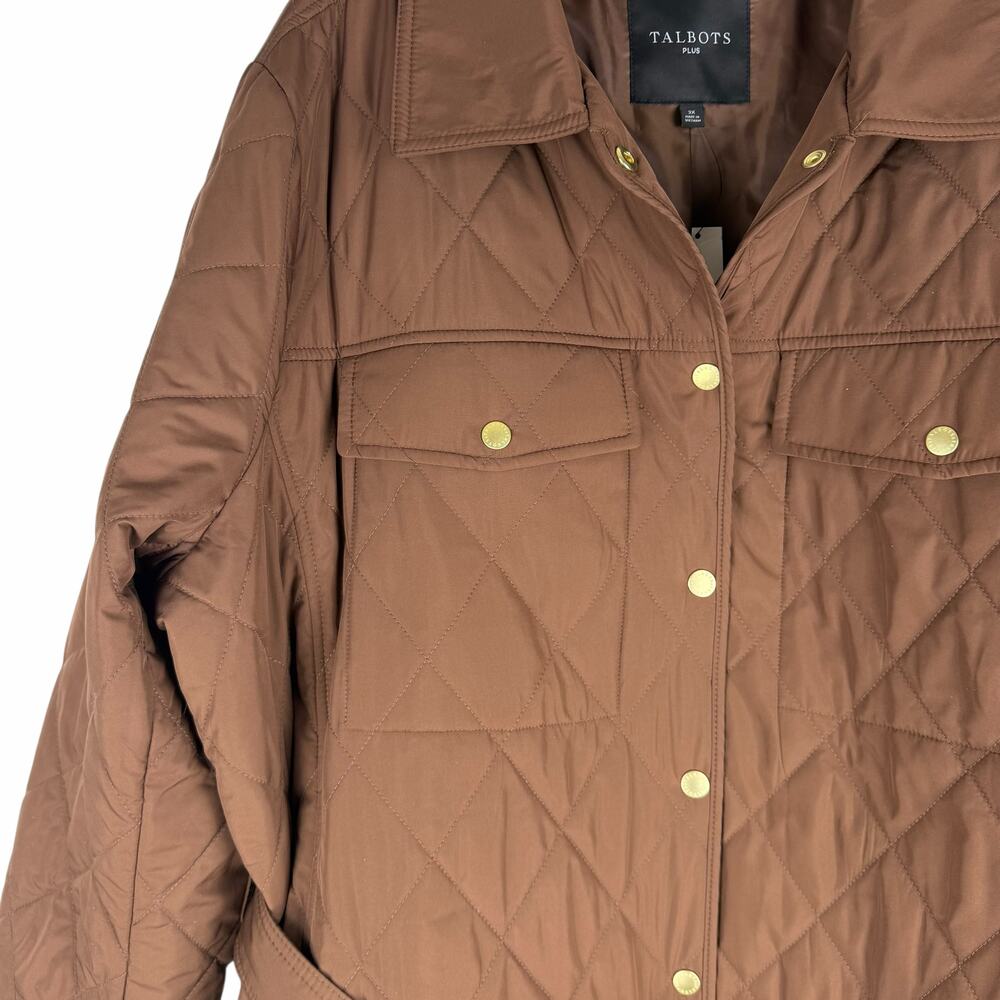 Talbots Belted Quilted Snap Button Shirt Jacket Brown Size 3X - Picture 7 of 12
